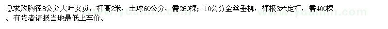求購胸徑8公分大葉女貞、10公分金絲垂柳