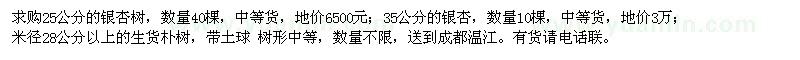 求購25、35公分銀杏樹(shù)、米徑28公分以上樸樹(shù)