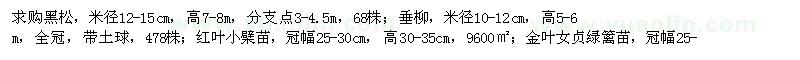 求購黑松、垂柳、金葉女貞等