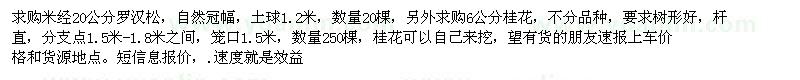 求購米徑20公分羅漢松、6公分桂花 