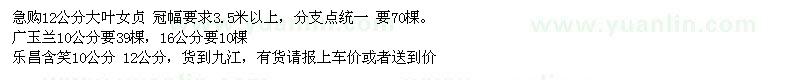 求購大葉女貞、廣玉蘭、樂(lè )昌含笑