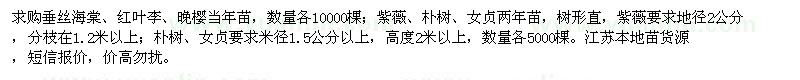 求購樸樹、女貞、紅葉李等