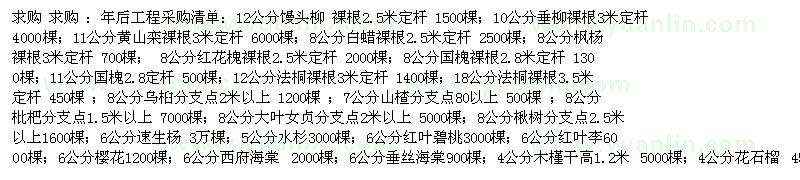 求購(gòu)饅頭柳、垂柳、黃山欒