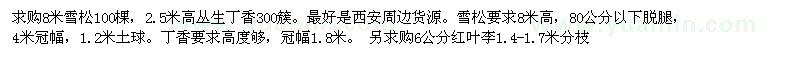 求購(gòu)雪松、丁香、紅葉李等