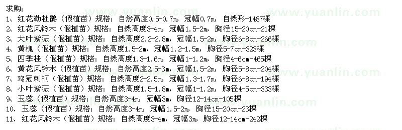 求購紅花勒杜鵑、紅花風(fēng)鈴木、大葉紫薇等