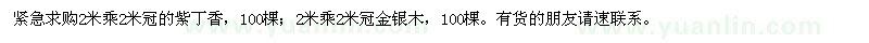 求購2米紫丁香、金銀木