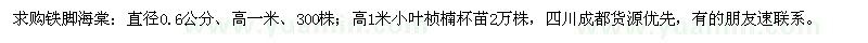 求購(gòu)直徑0.6公分鐵腳海棠、高1米小葉楨楠