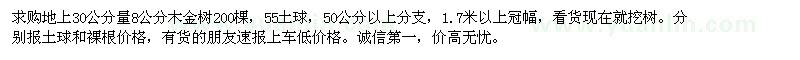 求購地上30公分量8公分木金樹