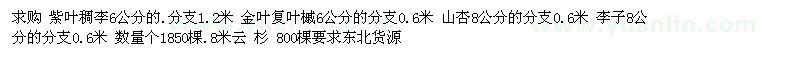 求購紫葉稠李、金葉復(fù)葉槭、山杏等