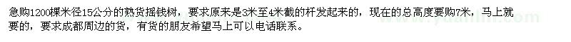求購(gòu)米徑15公分搖錢樹