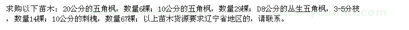 求購10-20公分五角楓、10公分刺槐