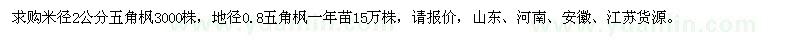 求購米徑2公分、地徑0.8公分五角楓