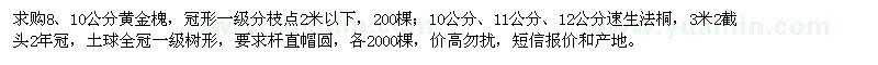 求購8、10公分黃金槐、10、11、12公分速生法桐