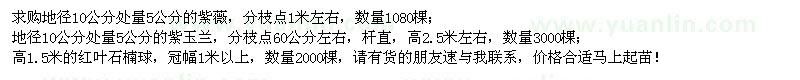 求購(gòu)紫薇、紫玉蘭、紅葉石楠球