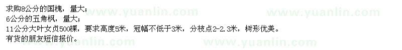 求購國槐、五角楓、大葉女貞