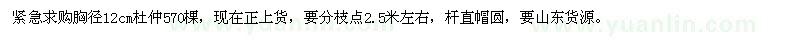 求購胸徑12公分杜仲