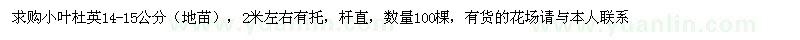 求購14-15公分小葉杜英