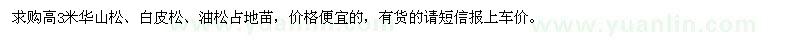 求購高3米華山松、白皮松、油松