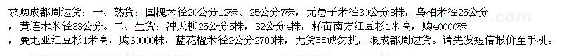 求購(gòu)國(guó)槐、無患子、黃連木等
