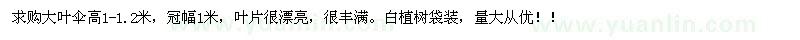 求購高1-1.2米大葉傘