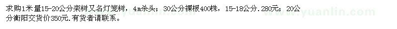 求購1米量15-18公分、20、30公分欒樹