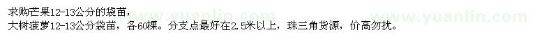 求購12-13公分芒果、大樹菠蘿