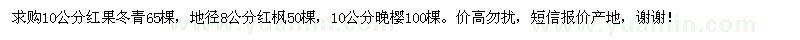 求購紅果冬青、紅楓、晚櫻