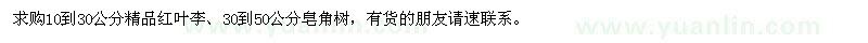 求購10-30公分紅葉李、30-50公分皂角