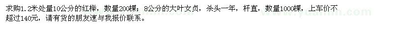 求購1.2米處量10公分紅櫸、8公分大葉女貞