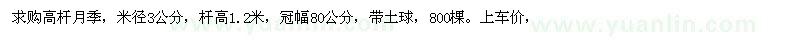 求購米徑3公分高桿月季