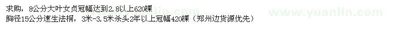 求購(gòu)8公分大葉女貞、胸徑15公分法桐