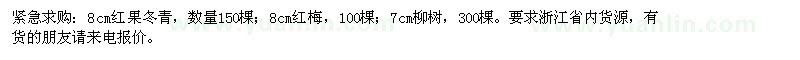 求購紅果冬青、紅梅、柳樹(shù)