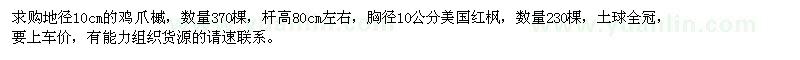 求購地徑10公分雞爪槭、胸徑10公分美國紅楓