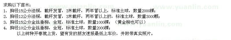 求購法桐、金絲垂柳