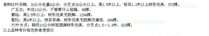 求購(gòu)紅葉石楠、廣玉蘭、蜀檜