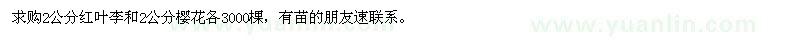 求購2公分紅葉李,2公分櫻花
