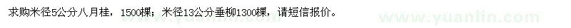 求購米徑5公分八月桂,米徑13公分垂柳