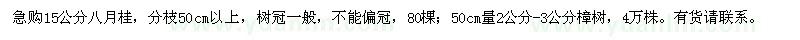 求購15公分八月桂,2公分-3公分樟樹