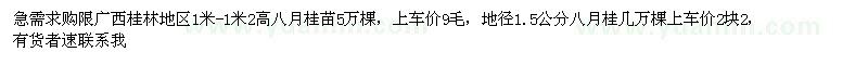 求購1米-1米2高八月桂苗