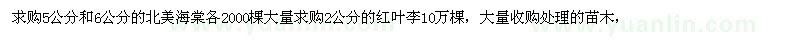 求購5公分和6公分的北美海棠 2公分的紅葉李