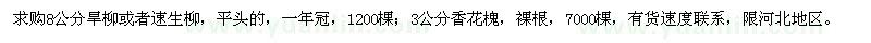 求購旱柳或者速生柳,香花槐