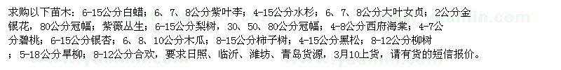 求購白蠟、紫葉李、水杉、大葉女貞等苗木