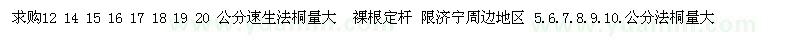 求購12,14,15,16,17,18,19,20公分速生法桐