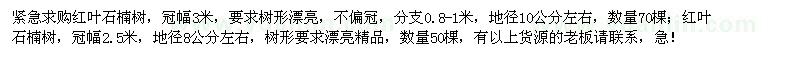 求購(gòu)冠幅2.5、3米紅葉石楠樹(shù)