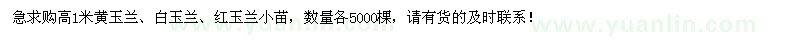 求購高1米黃玉蘭、白玉蘭、紅玉蘭小苗