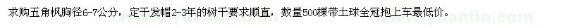 求購五角楓胸徑6-7公分