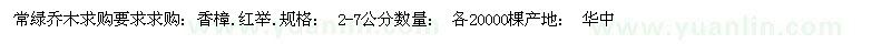 求購香樟.紅舉2-7公分 各20000棵
