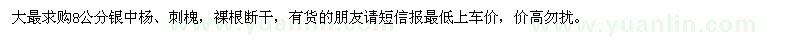 求購8公分銀中楊、刺槐