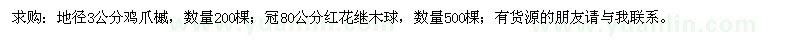 求購雞爪槭、紅花繼木球