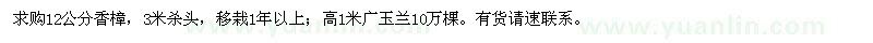 求購12公分香樟,高1米廣玉蘭